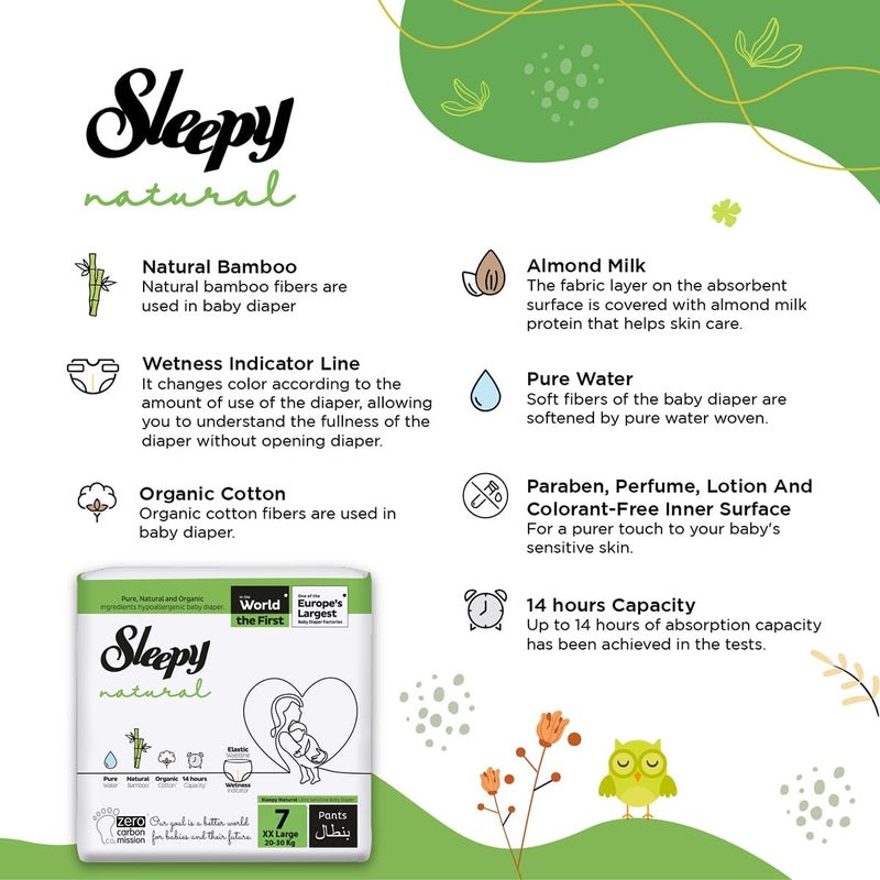 Sleepy سروال نوم طبيعي مقاس 7، 64 قطعة | صديق للبيئة، حفاضات أطفال مضادة للحساسية - Image 3